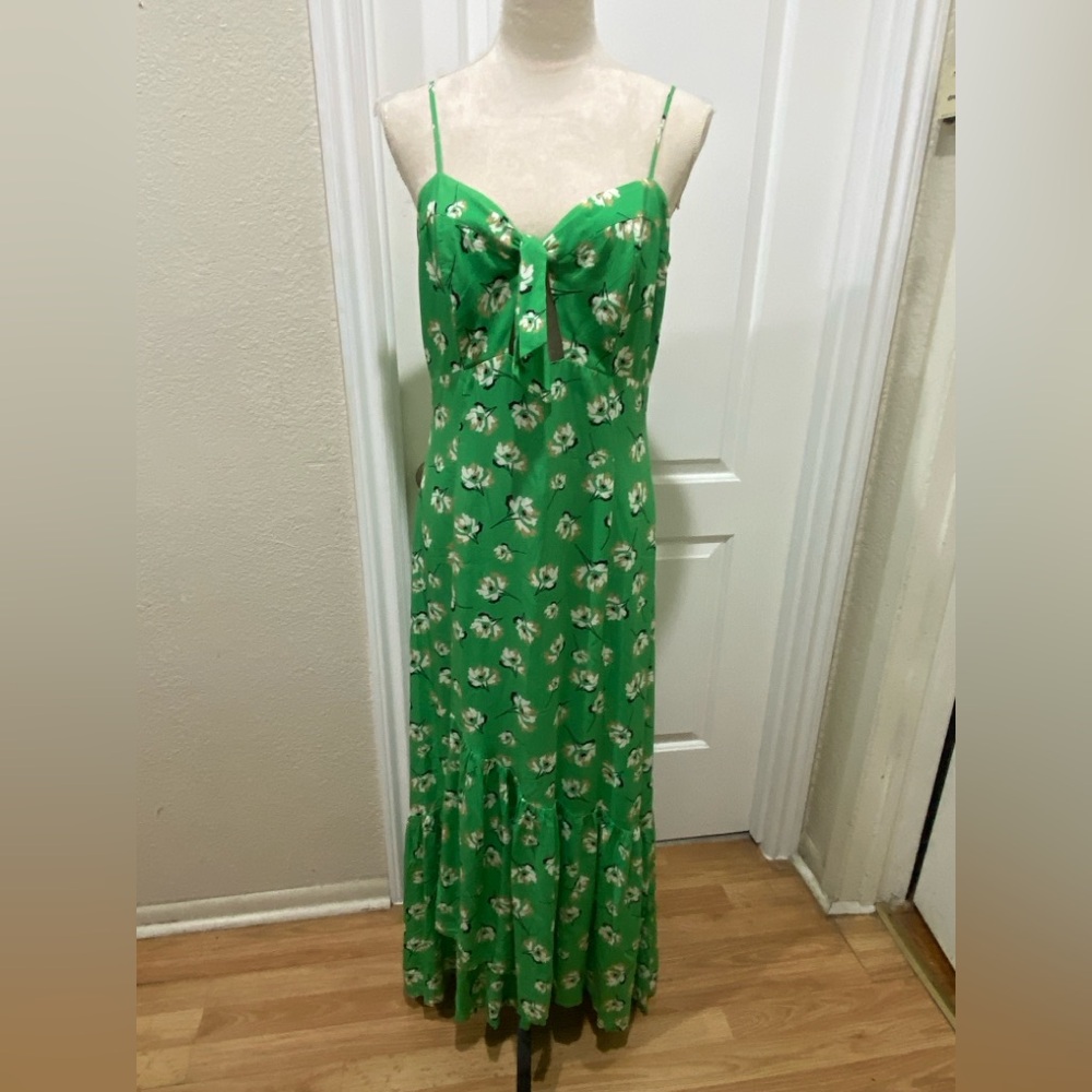 ViX Paula Hermanny Front Tie Dress In Green Petals Size Large